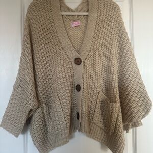Pink Lily Tan Knit Cardigan with Buttons